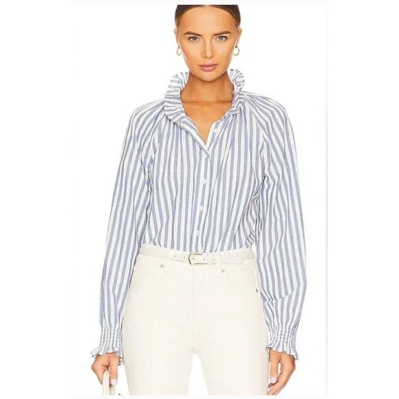 Veronica Beard Small Calisto Striped Ruffled Collar Shirt French Blue Small - Picture 15 of 15